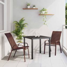 Berkfield Home 3 Piece Garden Dining Set Brown Textilene & Steel - thumbnail 2