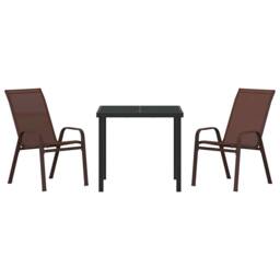 Berkfield Home 3 Piece Garden Dining Set Brown Textilene & Steel - thumbnail 7