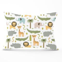 Warren Reed - Designer Cute Safari Animals Cushions in Green - Size: 60 cm x 60 cm - thumbnail 1