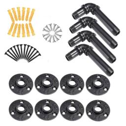 VOGREX 4x Industrial Iron Pipe Shelf Brackets Wall Mount in Black - thumbnail 5