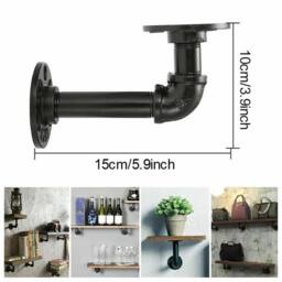 VOGREX 4x Industrial Iron Pipe Shelf Brackets Wall Mount in Black - thumbnail 2