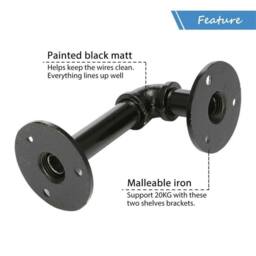 VOGREX 4x Industrial Iron Pipe Shelf Brackets Wall Mount in Black - thumbnail 4