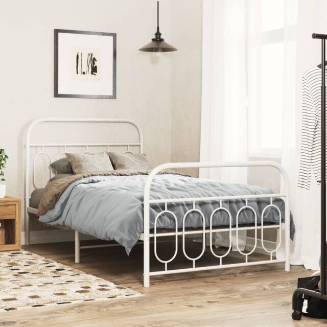 Berkfield Home Metal Bed Frame without Mattress with Footboard White 100x200cm - Size: 100x200 cm - image 1