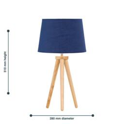 First Choice Lighting Voyage - Light Oak Table Lamp or Bedside Light with Navy Blue Shade in Brown - thumbnail 4