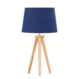 First Choice Lighting Voyage - Light Oak Table Lamp or Bedside Light with Navy Blue Shade in Brown - thumbnail 1