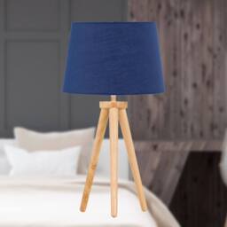 First Choice Lighting Voyage - Light Oak Table Lamp or Bedside Light with Navy Blue Shade in Brown - thumbnail 2