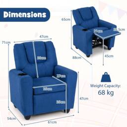 CASART Kids Recliner Chair Adjustable Armchair Sofa PU Leather Lounge Chair in Blue - thumbnail 2