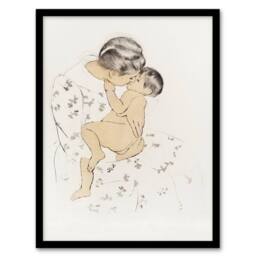 Artery8 Mary Cassatt Framed Wall Art Print Mother's Kiss Portrait With Infant in White - Size: A4 - thumbnail 1