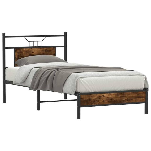 Berkfield Home Decorative Bed Frame without Mattress Smoked Oak 90x190 cm Single in Brown - image 1