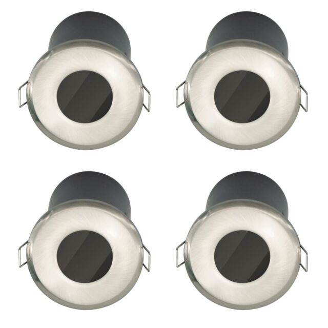 First Choice Lighting Set of 4 Fire Rated Bathroom Recessed Downlights - Brushed Steel IP65 in Silver - image 1