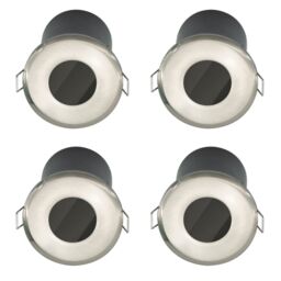 First Choice Lighting Set of 4 Fire Rated Bathroom Recessed Downlights - Brushed Steel IP65 in Silver