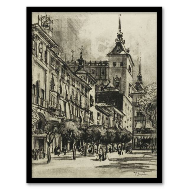 Artery8 Joseph Pennell The Zocodover Toledo Cityscape Drawing Framed Art Print in Grey - Size: A4 - image 1