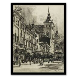 Artery8 Joseph Pennell The Zocodover Toledo Cityscape Drawing Framed Art Print in Grey - Size: A4 - thumbnail 1