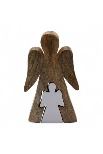 KDMD White Enamel Mango Wood Angel Figurine - Spiritual Gift & Home Decor in Brown - image 1