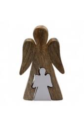 KDMD White Enamel Mango Wood Angel Figurine - Spiritual Gift & Home Decor in Brown