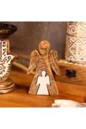 KDMD White Enamel Mango Wood Angel Figurine - Spiritual Gift & Home Decor in Brown - thumbnail 8