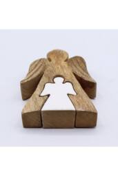 KDMD White Enamel Mango Wood Angel Figurine - Spiritual Gift & Home Decor in Brown - thumbnail 6