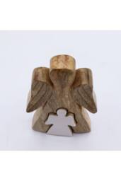 KDMD White Enamel Mango Wood Angel Figurine - Spiritual Gift & Home Decor in Brown - thumbnail 5