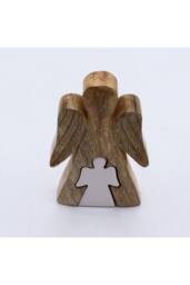 KDMD White Enamel Mango Wood Angel Figurine - Spiritual Gift & Home Decor in Brown - thumbnail 7