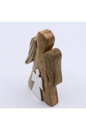 KDMD White Enamel Mango Wood Angel Figurine - Spiritual Gift & Home Decor in Brown - thumbnail 3
