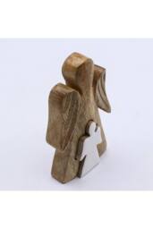 KDMD White Enamel Mango Wood Angel Figurine - Spiritual Gift & Home Decor in Brown - thumbnail 2