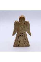 KDMD White Enamel Mango Wood Angel Figurine - Spiritual Gift & Home Decor in Brown - thumbnail 4