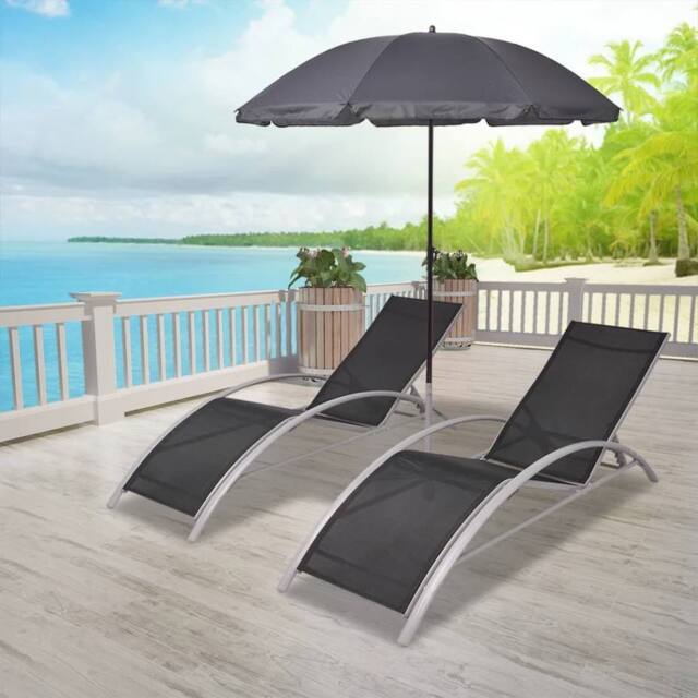 Berkfield Home Sun Loungers with Umbrella Aluminium Black - image 1