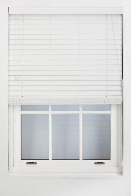 Furnished White Faux Wood Venetian Blind - 50mm Slats String Window Blinds for Home & Office - Size: 230 cm width x 210 cm drop - image 1