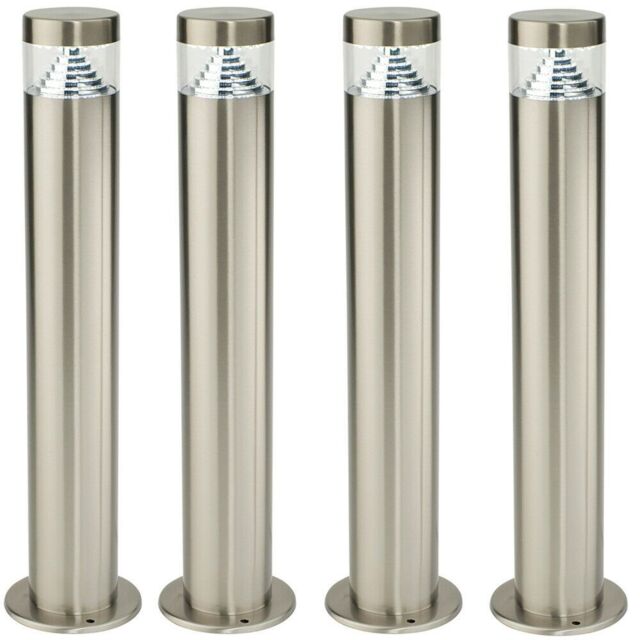 Loops 4 PACK Outdoor Garden Bollard Light Steel Pyramid Cool White LED Lamp Post IP44 in Metallics - image 1