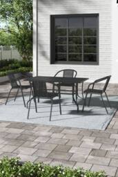 Garden Sanctuary Garden Metal Slatted Dining Coffee Table with 4 Rattan Chairs in Black - Size: Medium - thumbnail 1