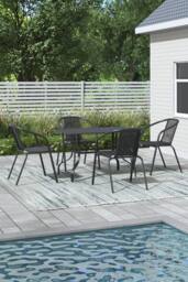 Garden Sanctuary Garden Metal Slatted Dining Coffee Table with 4 Rattan Chairs in Black - Size: Medium - thumbnail 2