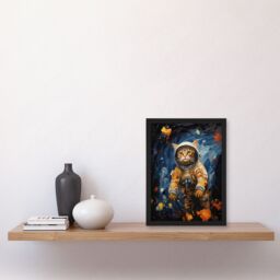 "Artery8 Wall Art Print Ground Control To Ginger Tom Artwork Fun Space Cat Oil Painting Art Framed in Black - Size: W12"" x H16""" - thumbnail 4