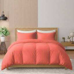 Pamposh 400TC Cotton Sateen Duvet Cover Sets - Smooth & Soft Feel in Coral - Size: Single