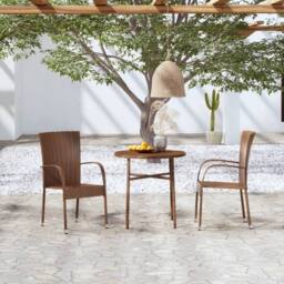 Berkfield Home Elegant 3 Piece Garden Dining Set Poly Rattan Brown - thumbnail 2