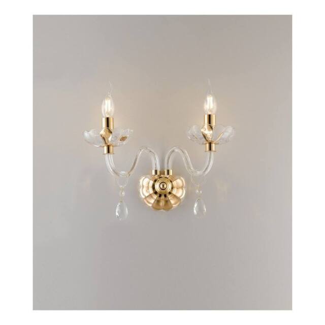 Netlighting RIFLESSO Twin 2 Light Candle Wall Light Gold Crystal 40x35x18cm - Size: 40 x 35 x 18 cm