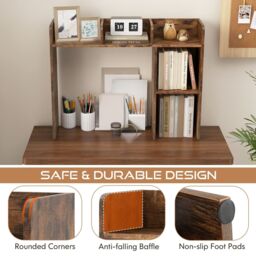 Costway 3-Tier Desk Bookshelf Wooden Home Display Shelf Multipurpose Storage Organizer in Brown - thumbnail 4