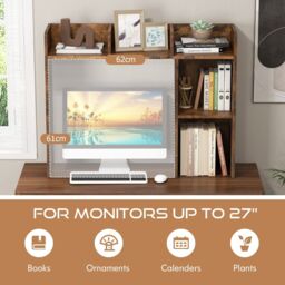 Costway 3-Tier Desk Bookshelf Wooden Home Display Shelf Multipurpose Storage Organizer in Brown - thumbnail 6