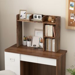 Costway 3-Tier Desk Bookshelf Wooden Home Display Shelf Multipurpose Storage Organizer in Brown - thumbnail 3