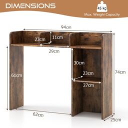 Costway 3-Tier Desk Bookshelf Wooden Home Display Shelf Multipurpose Storage Organizer in Brown - thumbnail 2