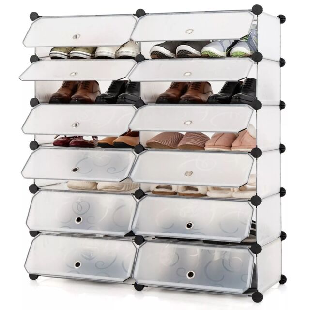 Costway 24 Pairs Portable Shoe Shelves 12-Cube Shoe Storage Cabinet with Removable Shelf in White - image 1