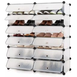Costway 24 Pairs Portable Shoe Shelves 12-Cube Shoe Storage Cabinet with Removable Shelf in White - thumbnail 1
