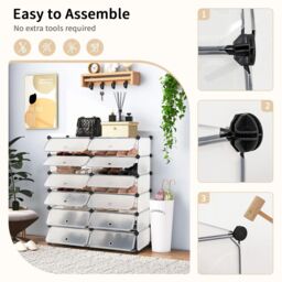 Costway 24 Pairs Portable Shoe Shelves 12-Cube Shoe Storage Cabinet with Removable Shelf in White - thumbnail 6