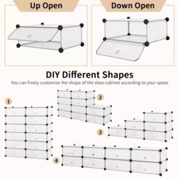 Costway 24 Pairs Portable Shoe Shelves 12-Cube Shoe Storage Cabinet with Removable Shelf in White - thumbnail 5
