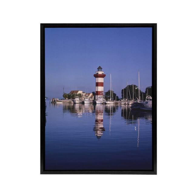 "Artery8 Harbourtown Lighthouse South Carolina Margolies Framed Canvas Wall Art in Blue - Size: W12"" x H16""" - image 1