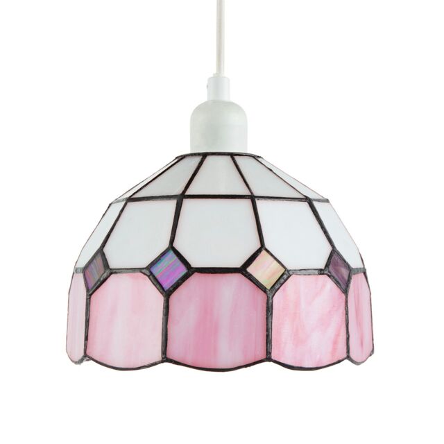 Happy Homewares Traditional Soft Pink & Opal White Tiffany Glass Pendant Light Shade - image 1