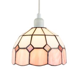 Happy Homewares Traditional Soft Pink & Opal White Tiffany Glass Pendant Light Shade - thumbnail 2