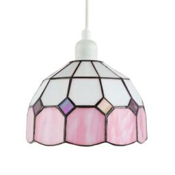 Happy Homewares Traditional Soft Pink & Opal White Tiffany Glass Pendant Light Shade