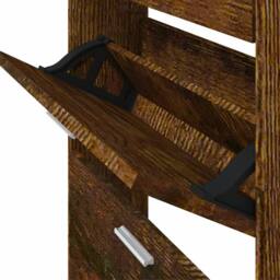 Berkfield Home Shoe Cabinet Smoked Oak 59x17x169 cm Engineered Wood in Brown - Size: 59 x 17 x 169 cm - thumbnail 8