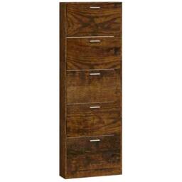 Berkfield Home Shoe Cabinet Smoked Oak 59x17x169 cm Engineered Wood in Brown - Size: 59 x 17 x 169 cm - thumbnail 5