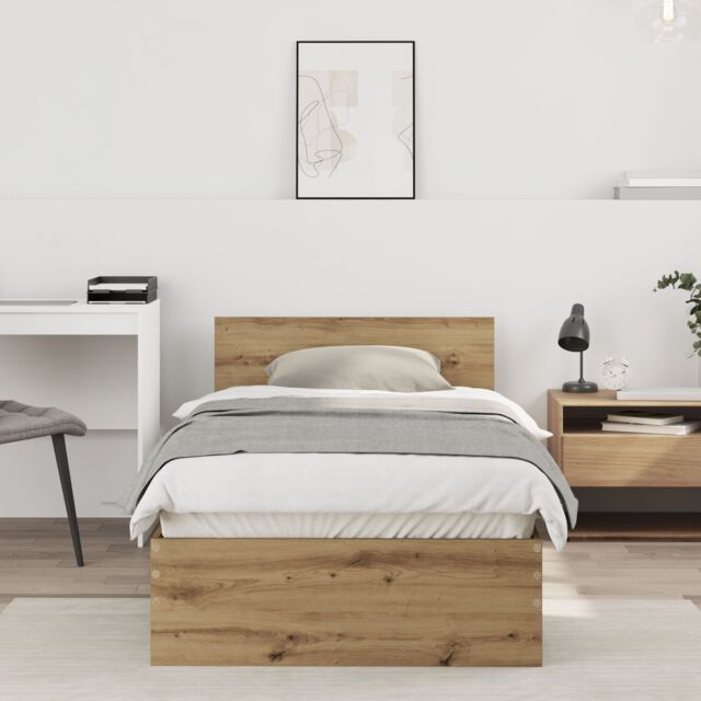 Berkfield Home Bed Frame Artisan Oak 90x190 cm Engineered Wood in Brown - image 1